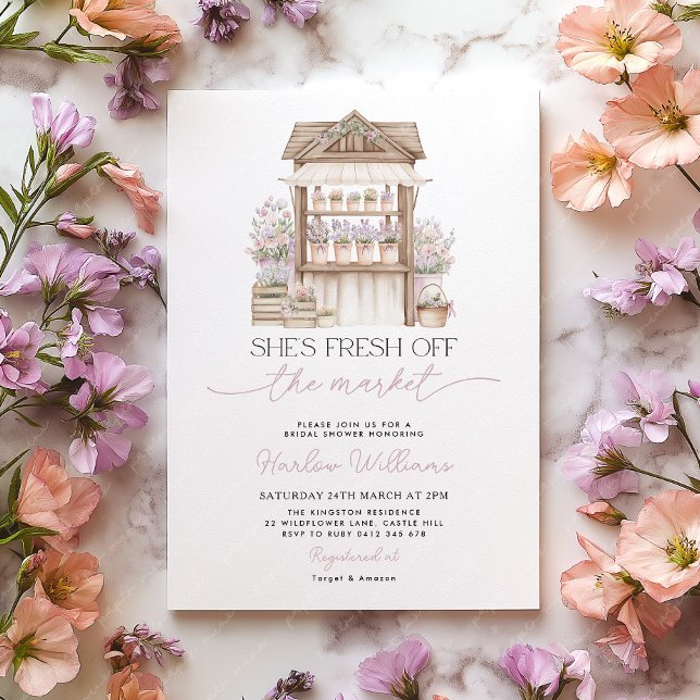 Convites Fresh off the Market Flower Market Bridal Shower  (She's fresh off the market | Bridal Shower Invitation | Flower Cart)