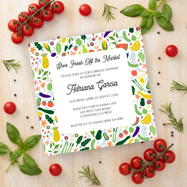 Convites FRESH OFF THE MARKET Fruits & Veggies Cute CUSTOM  (FRESH OFF THE MARKET Fruits & Veggies Cute CUSTOM Bridal Shower Invitation
)