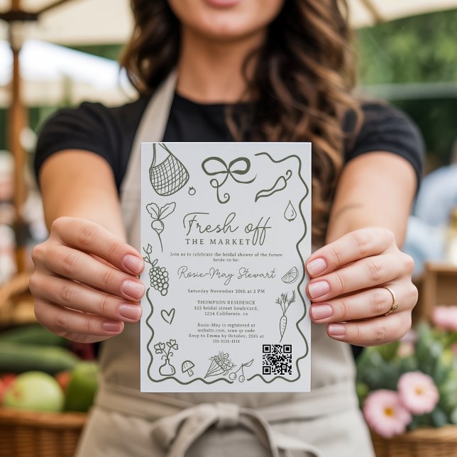 Convites Fresh Off the Market HandDrawn Whimsical QR Bridal (Fresh Off the Market HandDrawn Whimsical QR Bridal Invitation)