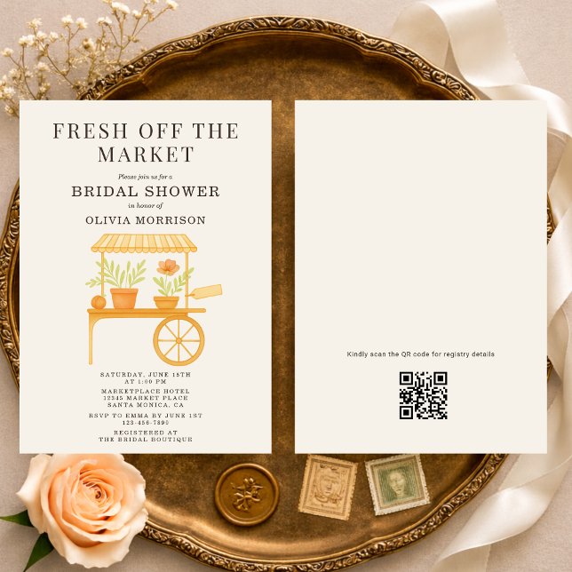 Convites Fresh Off the Market QR Code Bridal Shower (Criador carregado)
