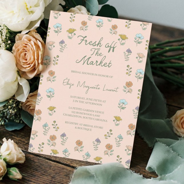 Convites Fresh Off The Market Sketch Floral Bridal Shower (Fresh Off The Market Sketch Floral Bridal Shower Invitation)