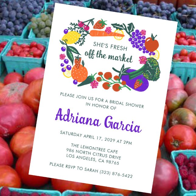 Convites FRESH OFF THE MARKET Veggies Fruits Bridal Shower (FRESH OFF THE MARKET Veggies Fruits Hand-drawn Cute Bridal Shower Invitation
)