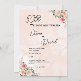 Convites Fresh Pink Cream Floral Wedding Anniversary