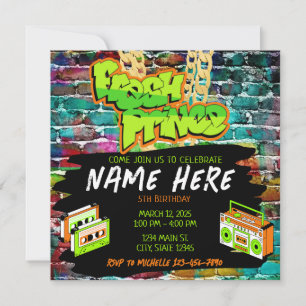 Convites Fresh Prince anos 90 Boombox Verde Laranja Anivers