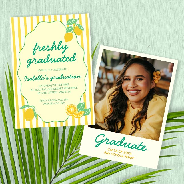 Convites Freshly Graduated Photo Lemon Citrus Graduation (Freshly Graduated Photo Lemon Citrus Graduation Invitation)