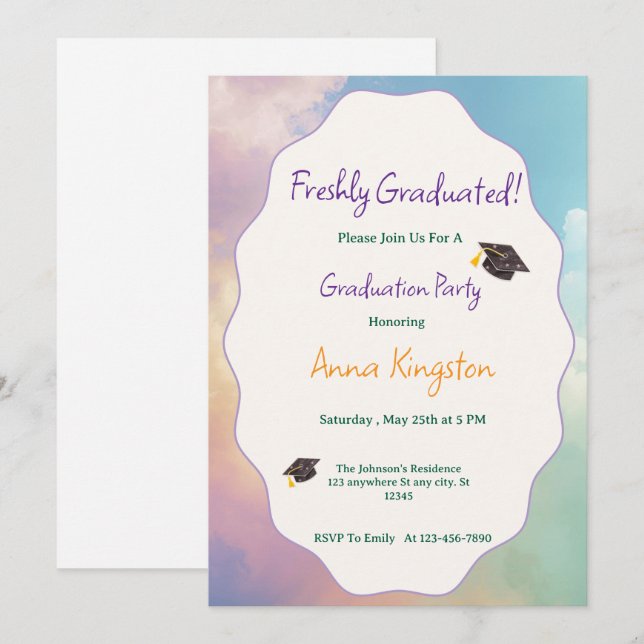 Convites Freshly Graduated Printable Graduation Invitation (Frente/Verso)