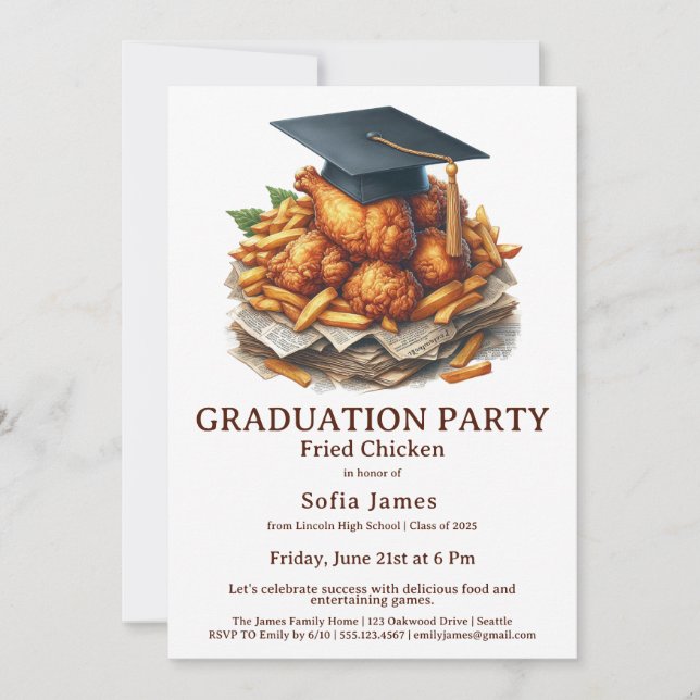 Convites Fried Chicken Graduation Party Celebration (Frente)