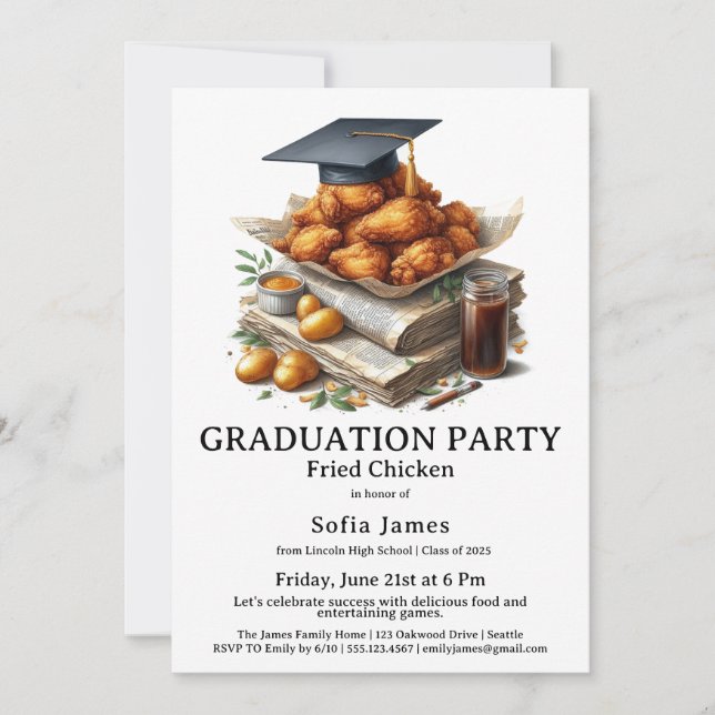 Convites Fried Chicken Graduation Party Celebration (Frente)