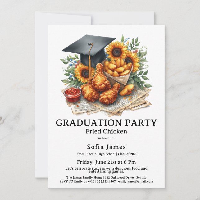 Convites Fried Chicken Graduation Party Celebration (Frente)