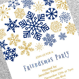 Convites Friendsmas Elegantes Flocos de Neve Brilh