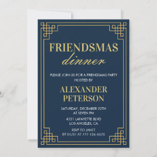 Convites Friendsmas Jantar Navy Dourado