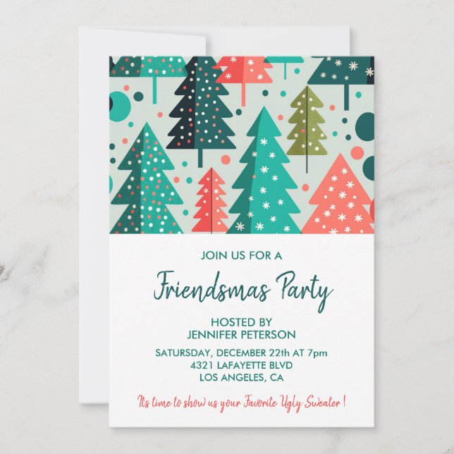 Convites Friendsmas padrão árvores de Natal (Frente)