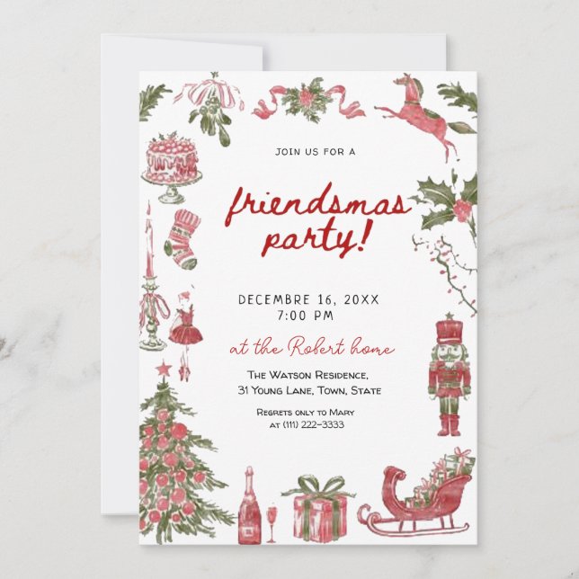 Convites  Friendsmas Whimsical Doodle Christmas Party (Frente)