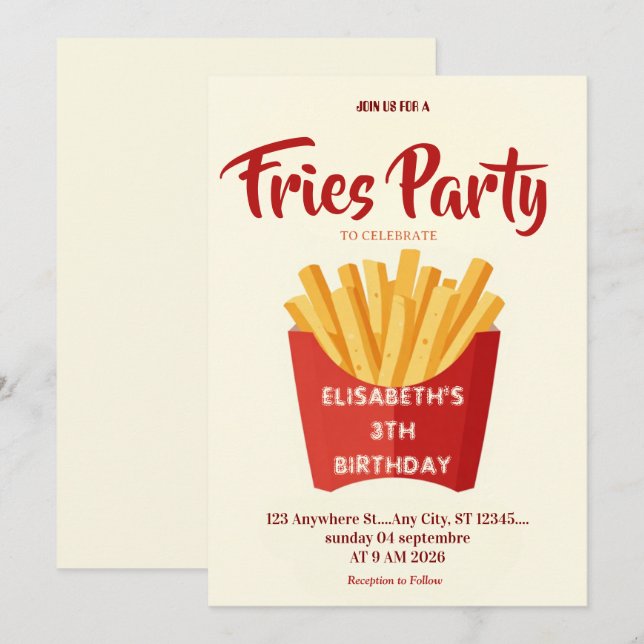 Convites Fries Restaurant Birthday Party Invitation (Frente/Verso)