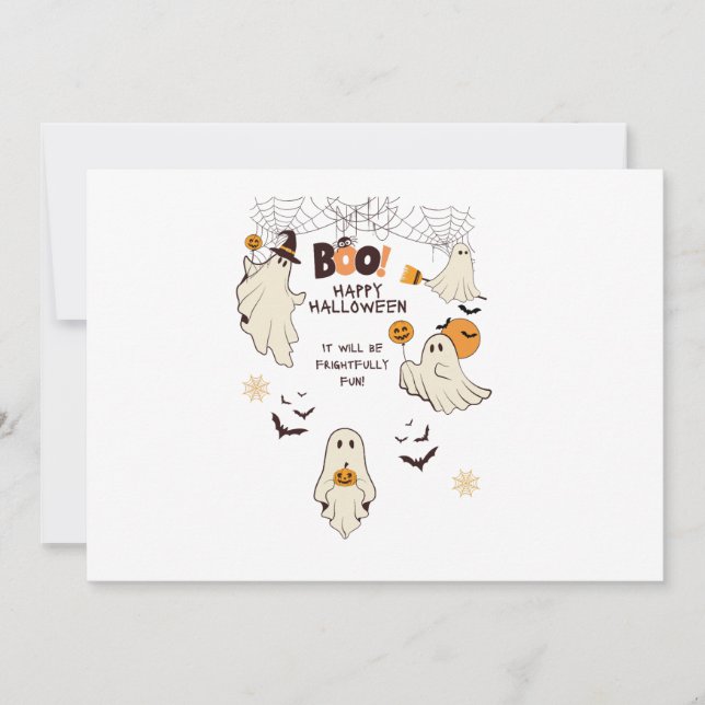 Convites Frightfully Fun Ghosts – Cute Halloween Cartoon  (Frente)
