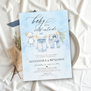 Convites Frio Fora Urso Varal Azul Menino Baby Shower