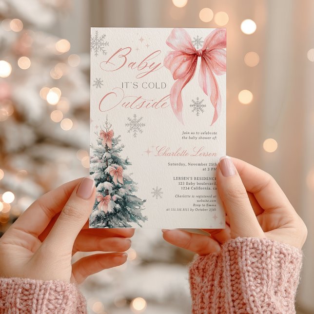 Convites Friozinho bebê lá fora Chuveirinho de Bebê Menina  (Baby it's cold outside Winter Girl Baby Shower Invitation)