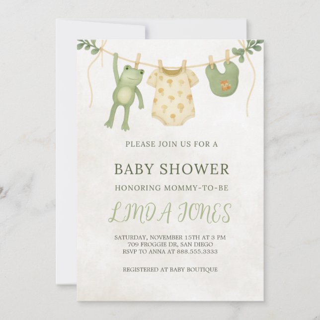 Convites Frog Baby Shower Invitation (Frente)
