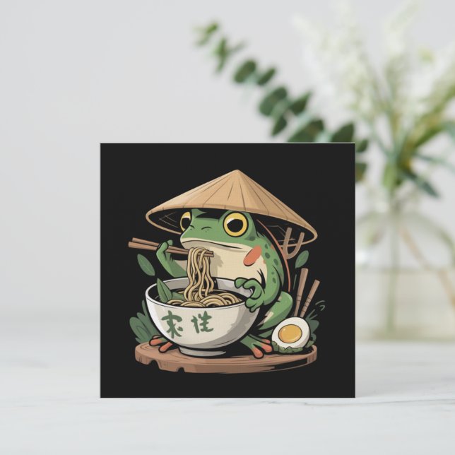 Convites Frog Eating Ramen Kawaii Neko Japanese Noodles  (Em pé/Frente)