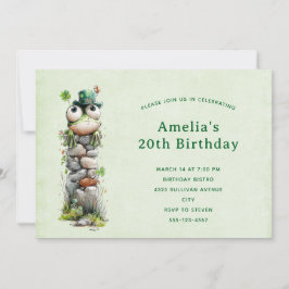 Convites Frog with Green Hat and Shamrock Cute Birthday