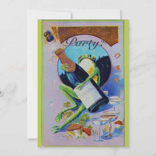 Convites Froggy com a garrafa de champanhe Festa de Véspera (Frente)
