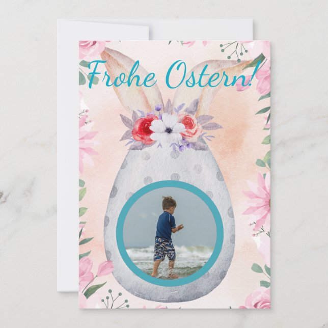 Convites Frohe Ostern - silbernes Osterei mit Foto (Frente)