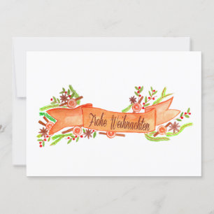 Convites Frohe Weihnachten, faixa natalina a aquarela