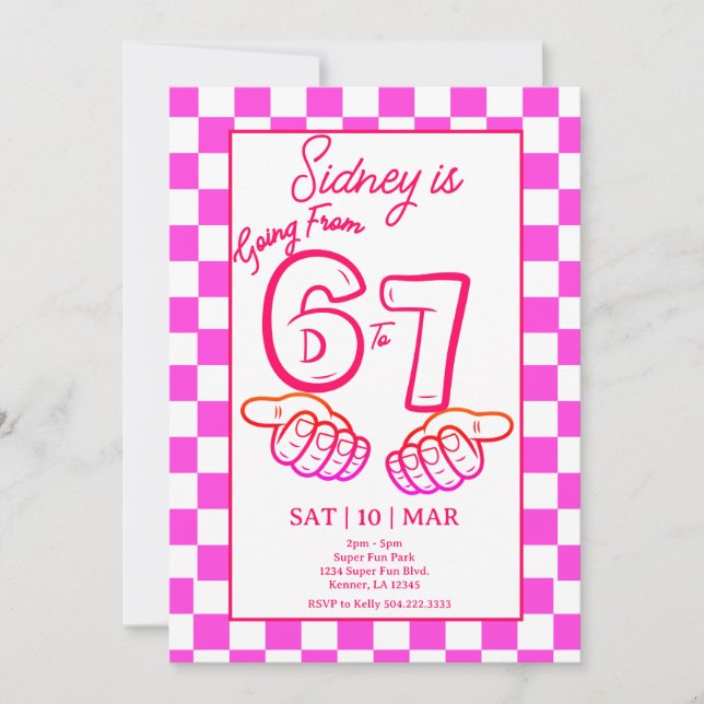 Convites From 6 to 7 Meme Birthday Invitation Checkerboard (Frente)