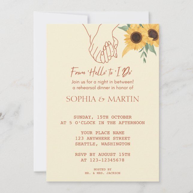 Convites From ‘Hello’ to ‘I Do’ Rehearsal Dinner Invitation (Frente)