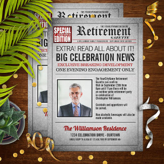 Convites Front Page Newspaper Retirement Party Invitation