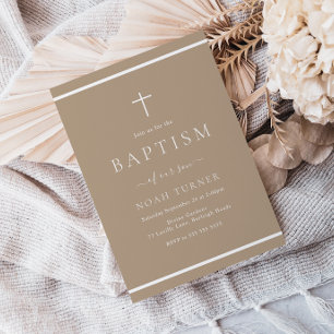 Convites Fronteira Branca do Batismo do Taupe Pálido Modern