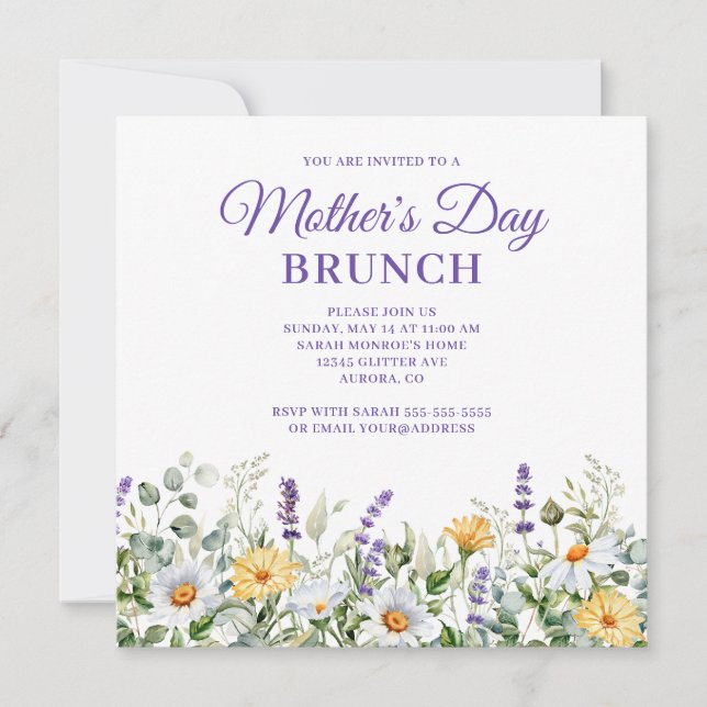 Convites Fronteira de Aquarela de Flores Silvestres Brunch  (Frente)