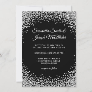 Convites Fronteira de Brilho Prata Casamento Preto