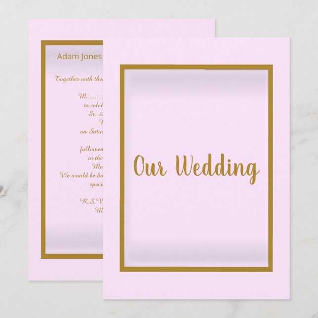 Convites Fronteira de casamento simples e elegante em rosa  (Frente/Verso)