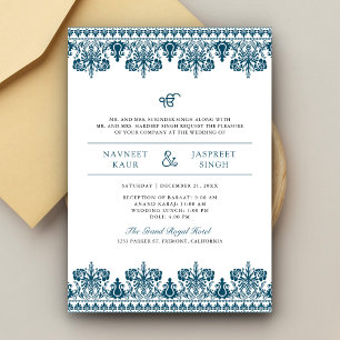 Convites Fronteira de Damasco Azul Anand Karaj Casamento Si