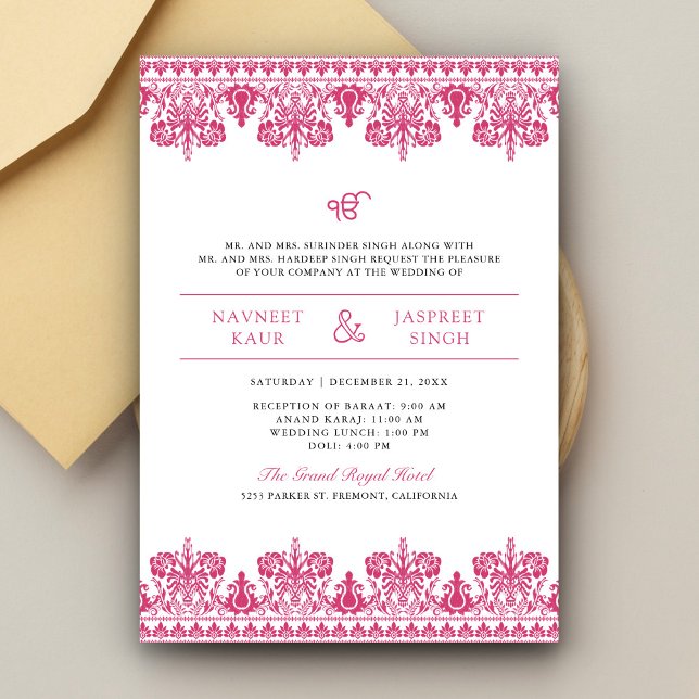 Convites Fronteira de Damasco Rosa Anand Karaj Casamento Si (Criador carregado)