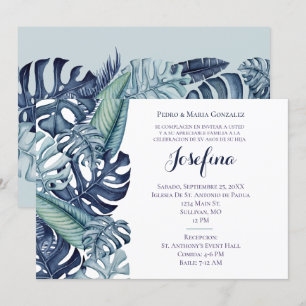 Convites Fronteira de Folhagem Tropical Azul para Quinceañe