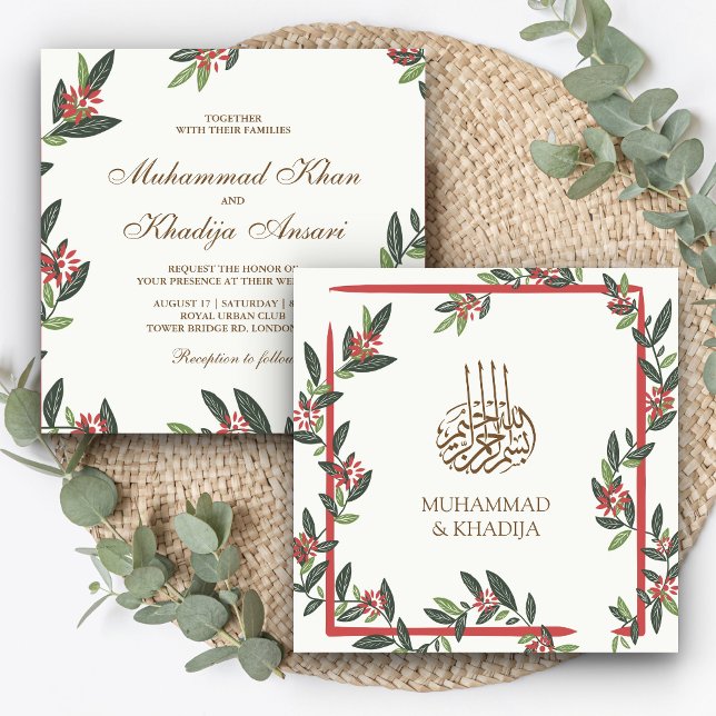 Convites Fronteira de Folhas Vintage Casamento Islâmico Muç (Criador carregado)