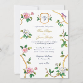 Convites Fronteira de Monograma Chinoiserie com Casamento d
