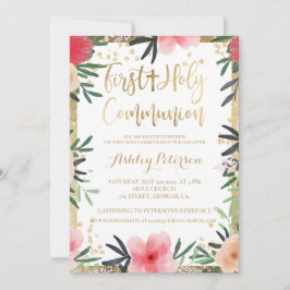 Convites Fronteira de ouro floral rosa vermelha Primeira Co