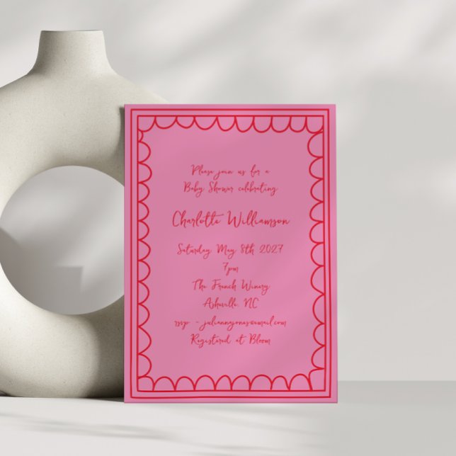 Convites Fronteira de Rabiscos Rosa Vermelho Whimsy Script  (Criador carregado)