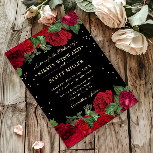 Convites Fronteira de Rosas Vermelhas Floral Casamento (Criador carregado)