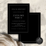 Convites Fronteira de Texto Branco Festa de Casamento Negro<br><div class="desc">Simples Texto Branco Fronteira do Partido Nato Negra. Totalmente personalizável. Disponível digitalmente e impresso. Fácil de personalizar o texto para seus detalhes e alterar as cores da tipografia e do fundo em cada lado, se você quiser, pode ser alterado para qualquer opção ou sua escolha por meio da opção editar...</div>