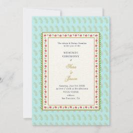 Convites Fronteira Floral Aqua e Dourado casamento indiano