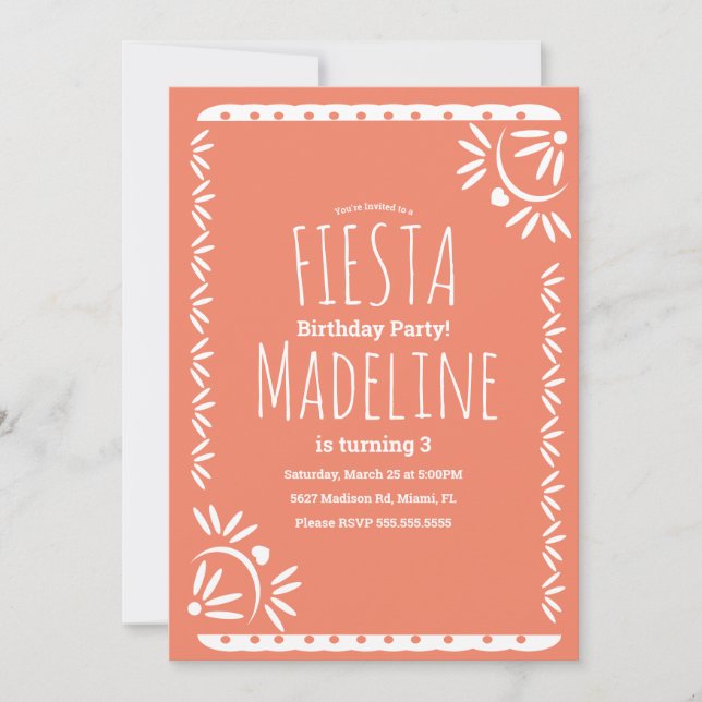 Convites Fronteira Floral de Aniversário Mexicano Papel Pic (Frente)
