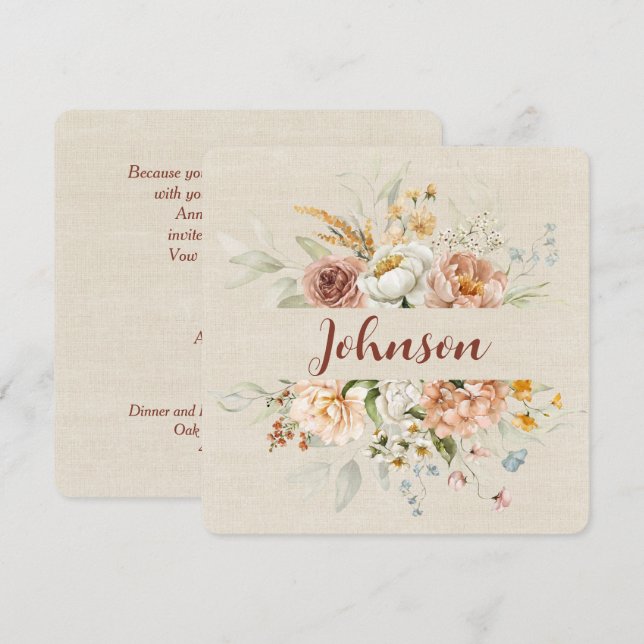 Convites Fronteira Floral de Renovação de Votos (Frente/Verso)