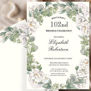 Convites Fronteira Floral Elegante Aniversário de 102 anos