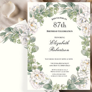 Convites Fronteira Floral Elegante Aniversário de 87 anos p