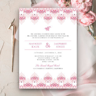 Convites Fronteira Ikat Rosa Anand Karaj Casamento Sikh