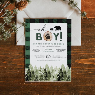 Convites FROST Green Flannel Pine Bear Boy Baby Shower